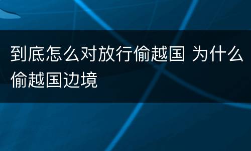 到底怎么对放行偷越国 为什么偷越国边境