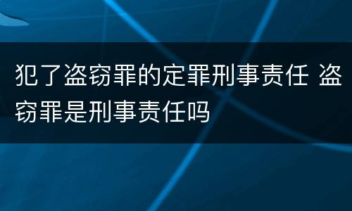 犯了盗窃罪的定罪刑事责任 盗窃罪是刑事责任吗