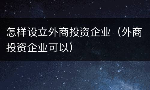 怎样设立外商投资企业（外商投资企业可以）