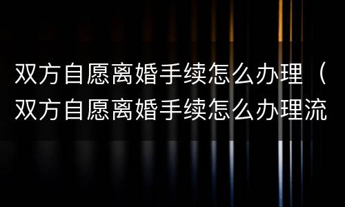 双方自愿离婚手续怎么办理（双方自愿离婚手续怎么办理流程）