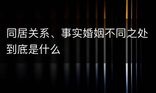 同居关系、事实婚姻不同之处到底是什么