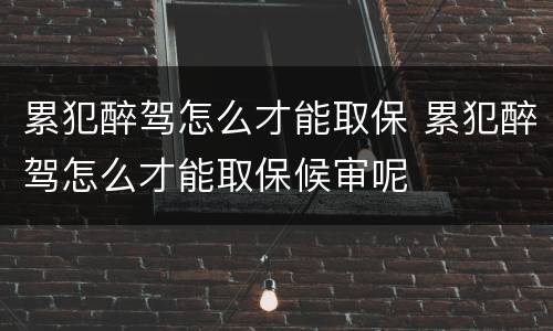 累犯醉驾怎么才能取保 累犯醉驾怎么才能取保候审呢