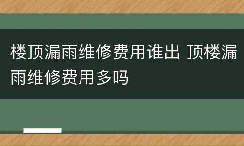 楼顶漏雨维修费用谁出 顶楼漏雨维修费用多吗
