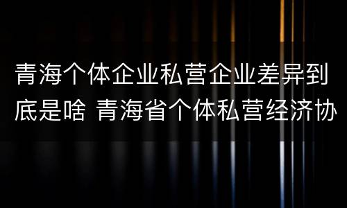 青海个体企业私营企业差异到底是啥 青海省个体私营经济协会