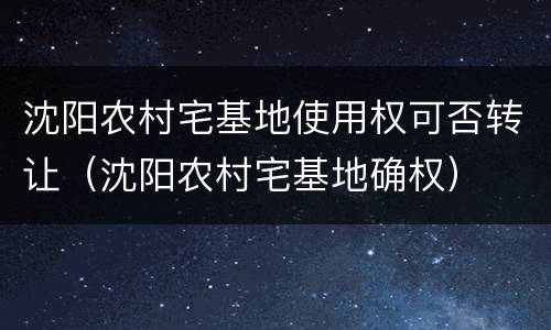 沈阳农村宅基地使用权可否转让（沈阳农村宅基地确权）