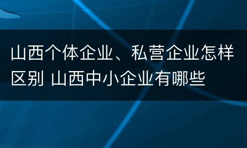 山西个体企业、私营企业怎样区别 山西中小企业有哪些