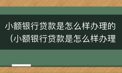 小额银行贷款是怎么样办理的（小额银行贷款是怎么样办理的呢）