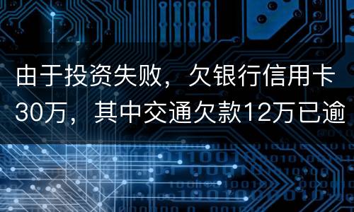 由于投资失败，欠银行信用卡30万，其中交通欠款12万已逾期将被起诉会不坐牢