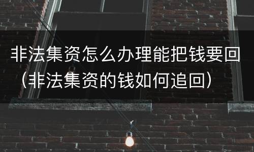 非法集资怎么办理能把钱要回（非法集资的钱如何追回）