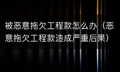 被恶意拖欠工程款怎么办（恶意拖欠工程款造成严重后果）