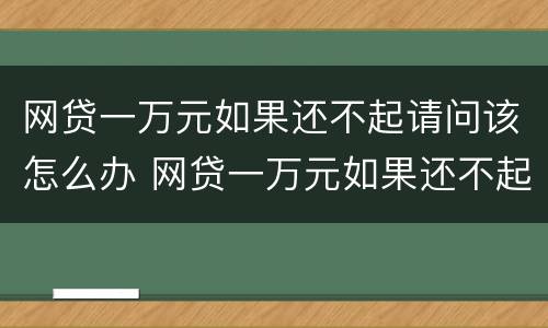 网贷一万元如果还不起请问该怎么办 网贷一万元如果还不起请问该怎么办呢