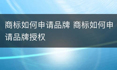 商标如何申请品牌 商标如何申请品牌授权