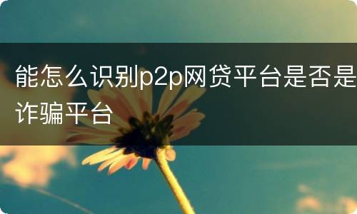 能怎么识别p2p网贷平台是否是诈骗平台