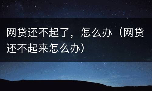 网贷还不起了，怎么办（网贷还不起来怎么办）