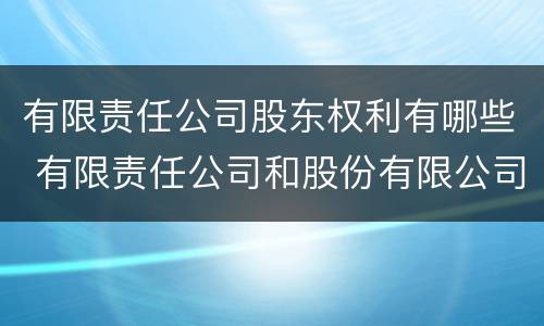 有限责任公司股东权利有哪些 有限责任公司和股份有限公司股东权利