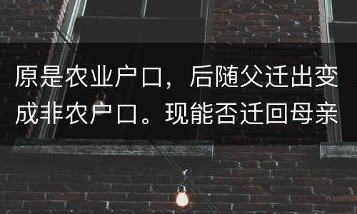 原是农业户口，后随父迁出变成非农户口。现能否迁回母亲原藉
