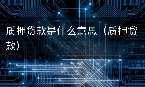 质押贷款是什么意思(质押贷款)