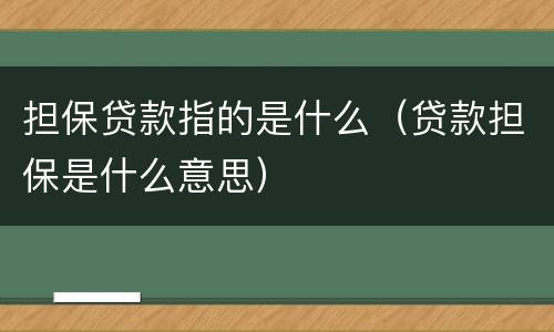 担保贷款指的是什么（贷款担保是什么意思）