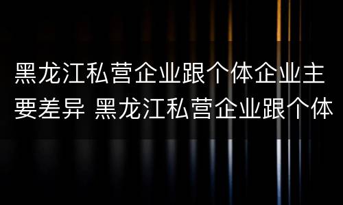 黑龙江私营企业跟个体企业主要差异 黑龙江私营企业跟个体企业主要差异在哪