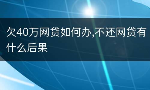 欠40万网贷如何办,不还网贷有什么后果