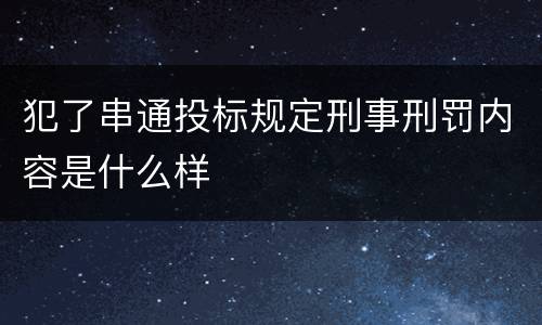 犯了串通投标规定刑事刑罚内容是什么样