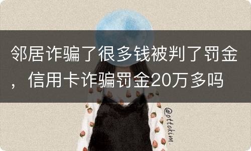 邻居诈骗了很多钱被判了罚金，信用卡诈骗罚金20万多吗