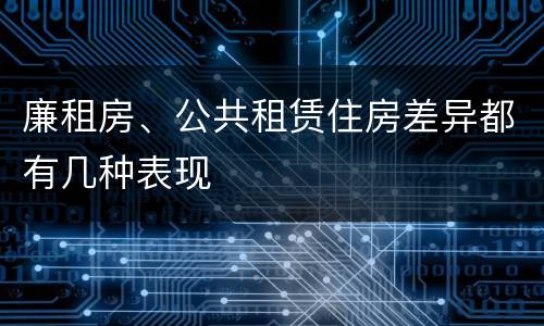 廉租房、公共租赁住房差异都有几种表现