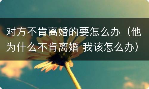 对方不肯离婚的要怎么办（他为什么不肯离婚 我该怎么办）