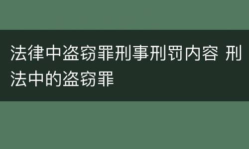 法律中盗窃罪刑事刑罚内容 刑法中的盗窃罪