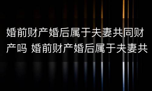 婚前财产婚后属于夫妻共同财产吗 婚前财产婚后属于夫妻共同财产吗,产权比重