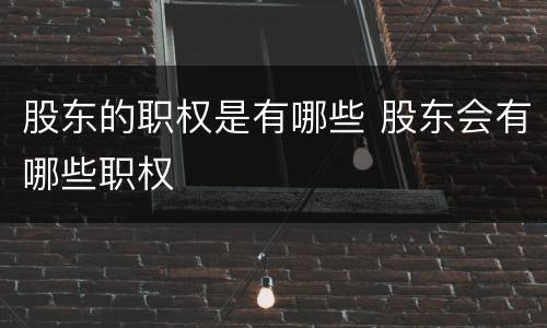 股东的职权是有哪些 股东会有哪些职权