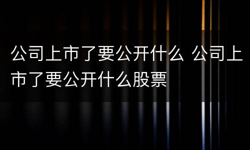 公司上市了要公开什么 公司上市了要公开什么股票
