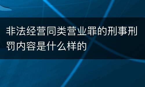 非法经营同类营业罪的刑事刑罚内容是什么样的