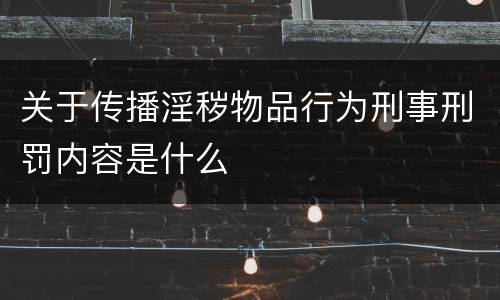关于传播淫秽物品行为刑事刑罚内容是什么