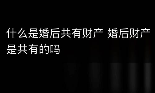 什么是婚后共有财产 婚后财产是共有的吗