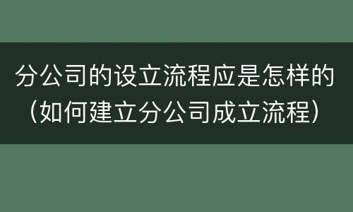 分公司的设立流程应是怎样的（如何建立分公司成立流程）