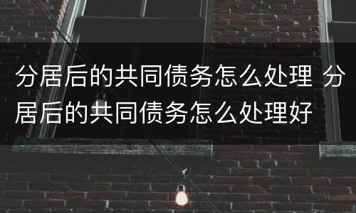 分居后的共同债务怎么处理 分居后的共同债务怎么处理好