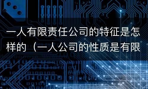 一人有限责任公司的特征是怎样的（一人公司的性质是有限责任公司）