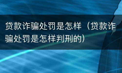 贷款诈骗处罚是怎样（贷款诈骗处罚是怎样判刑的）