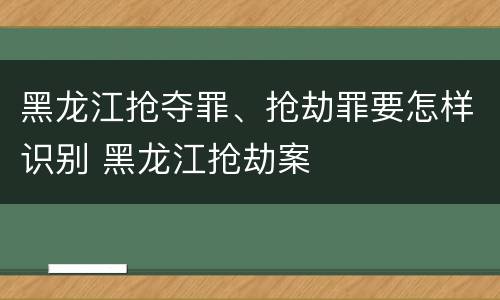 黑龙江抢夺罪、抢劫罪要怎样识别 黑龙江抢劫案