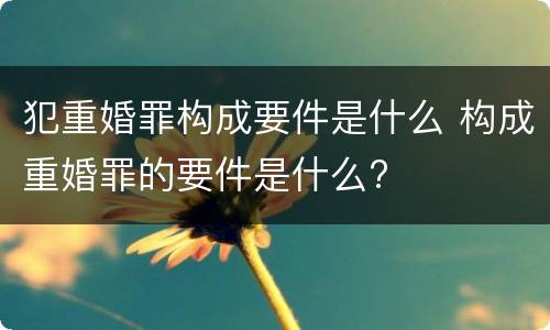 犯重婚罪构成要件是什么 构成重婚罪的要件是什么?