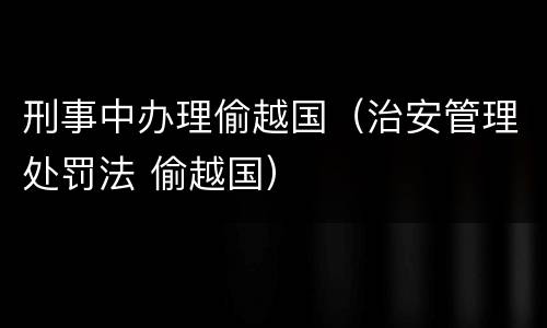 刑事中办理偷越国（治安管理处罚法 偷越国）