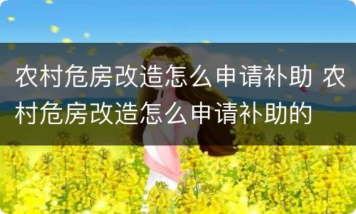 农村危房改造怎么申请补助 农村危房改造怎么申请补助的