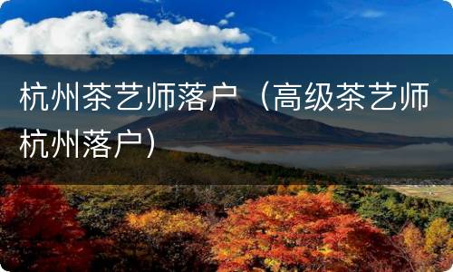 杭州茶艺师落户（高级茶艺师杭州落户）