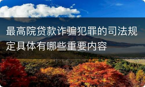 最高院贷款诈骗犯罪的司法规定具体有哪些重要内容