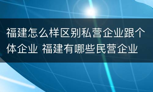 福建怎么样区别私营企业跟个体企业 福建有哪些民营企业