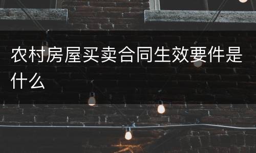 农村房屋买卖合同生效要件是什么