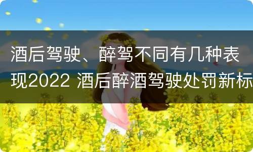 酒后驾驶、醉驾不同有几种表现2022 酒后醉酒驾驶处罚新标准