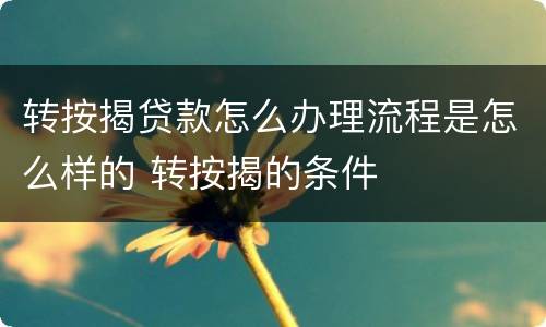 转按揭贷款怎么办理流程是怎么样的 转按揭的条件