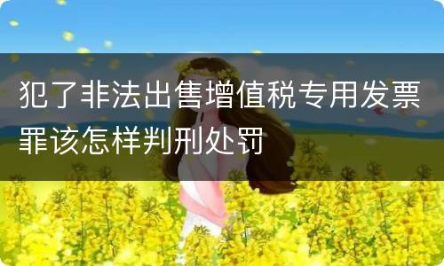犯了非法出售增值税专用发票罪该怎样判刑处罚